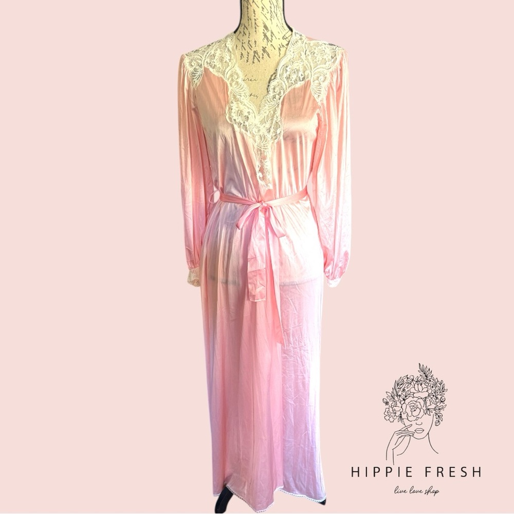 Vintage Miss Elaine Pink Lace Trim Robe Size Small